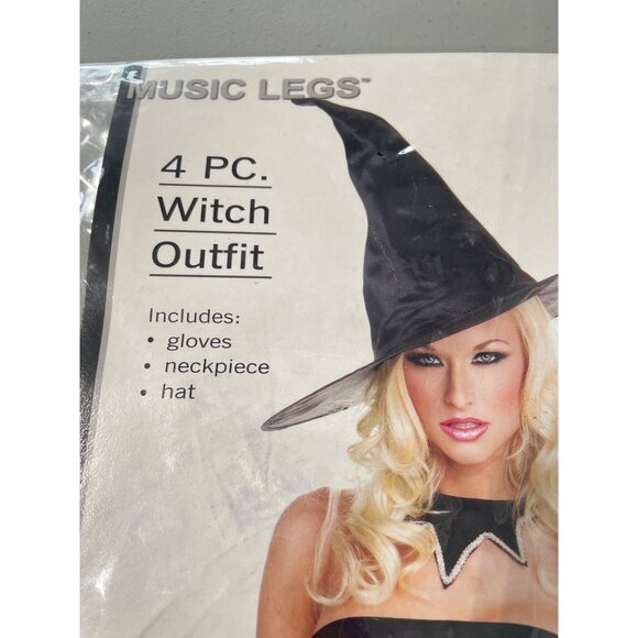 Music Legs 4 PC Witch Outfit Size Medium Large Sequin Gloves Hat Neckpiece NEW - Picture 3 of 9